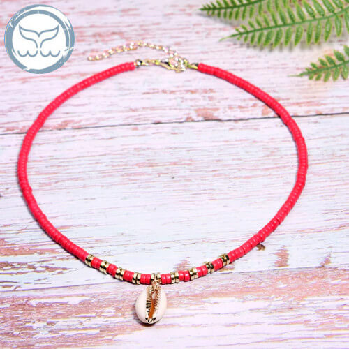 Collier coquillage rouge