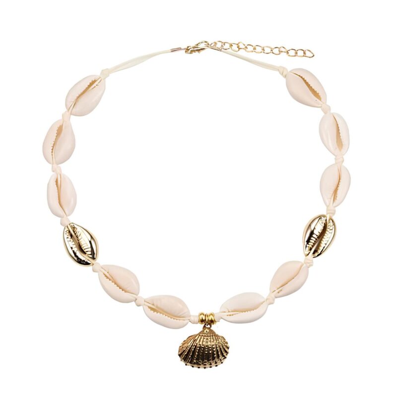 Collier Ras De Cou de Coquillages beige et or