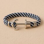 Bracelet ancre homme corde bleu et blanc argent