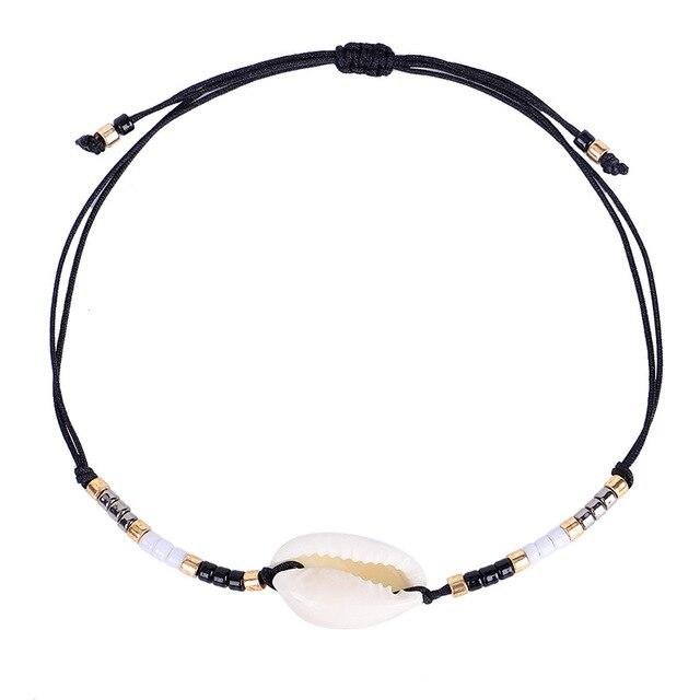 Bracelet Cheville Coquillage Courant - Noir