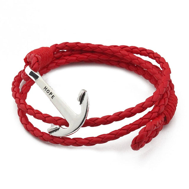 Bracelet ancre cuir rouge