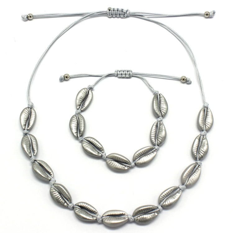 Parrure collier coquillage et bracelet argent