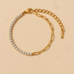 Bracelet asymétrique vague en or et zyrconium – Écume